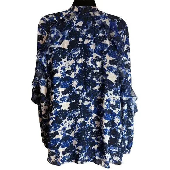 Lauren Ralph Lauren Womens Blue Floral Ruffle Blouse Button Front Size Large - Picture 8 of 10